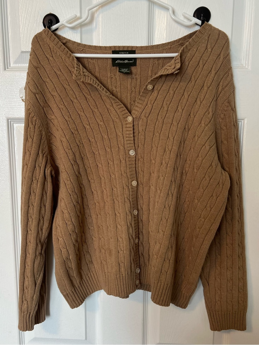 Eddie Bauer Women's Tan Cable Knit Button-Up Cardigan